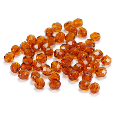 6mm Orange/Topaz Round Glass Beads