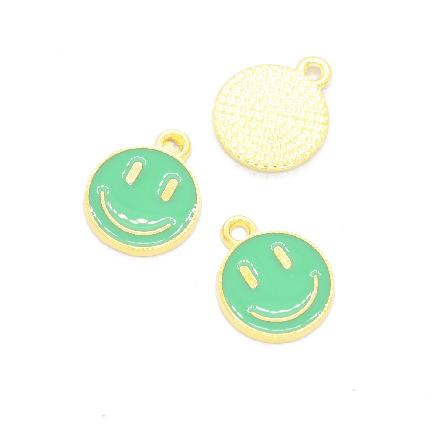 Smiley Anhänger emailliert / gold mint / 12 mm