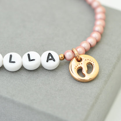 Baby Feet Name Bracelet with Beaded Chain