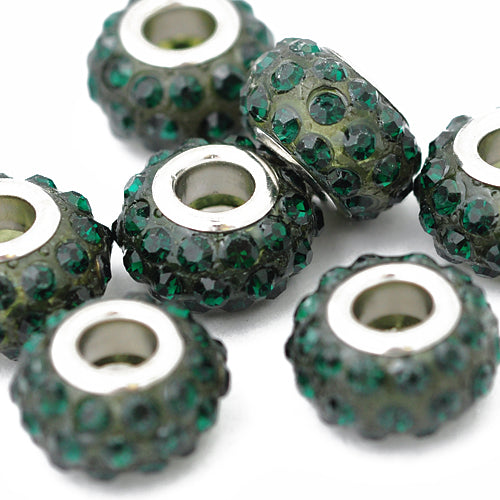 Strass large hole bead / dark green / Ø 13 mm